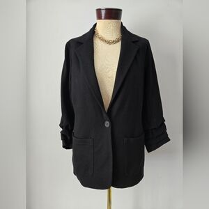Bailey 44  Black Blazer. Soft And Pliable With 3/4 Scrunch Sleeves. Size Large